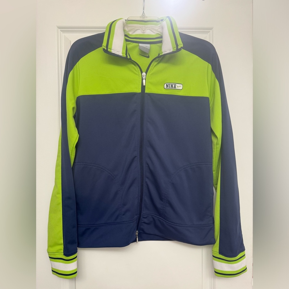Lime green and navy Nike track jacket